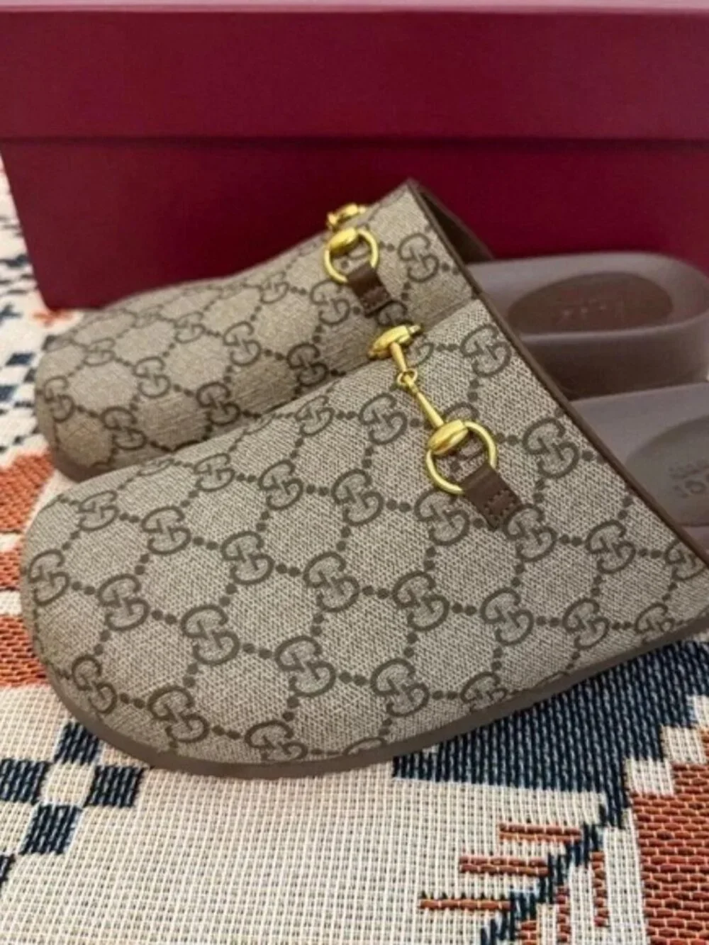 Gucci Supreme GG Monogram Horsebit Mule Slides